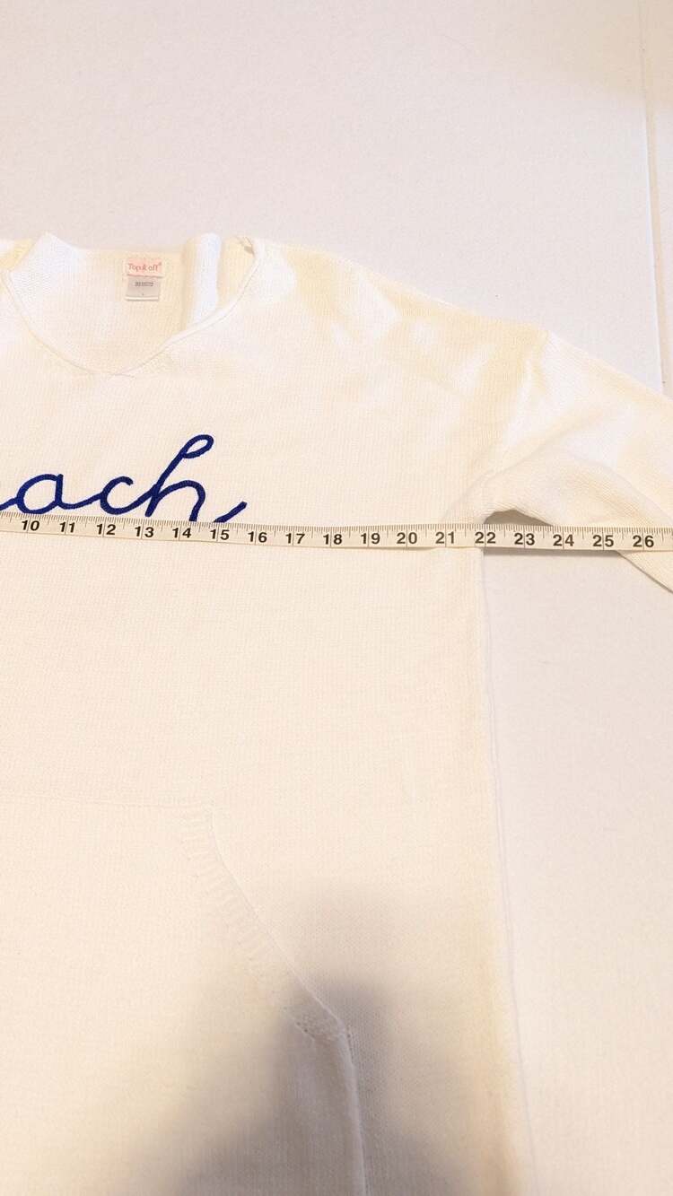 Top It Off Beach Sweater Size L White Knit V-Neck Pocket Embroidered - Picture 8 of 9